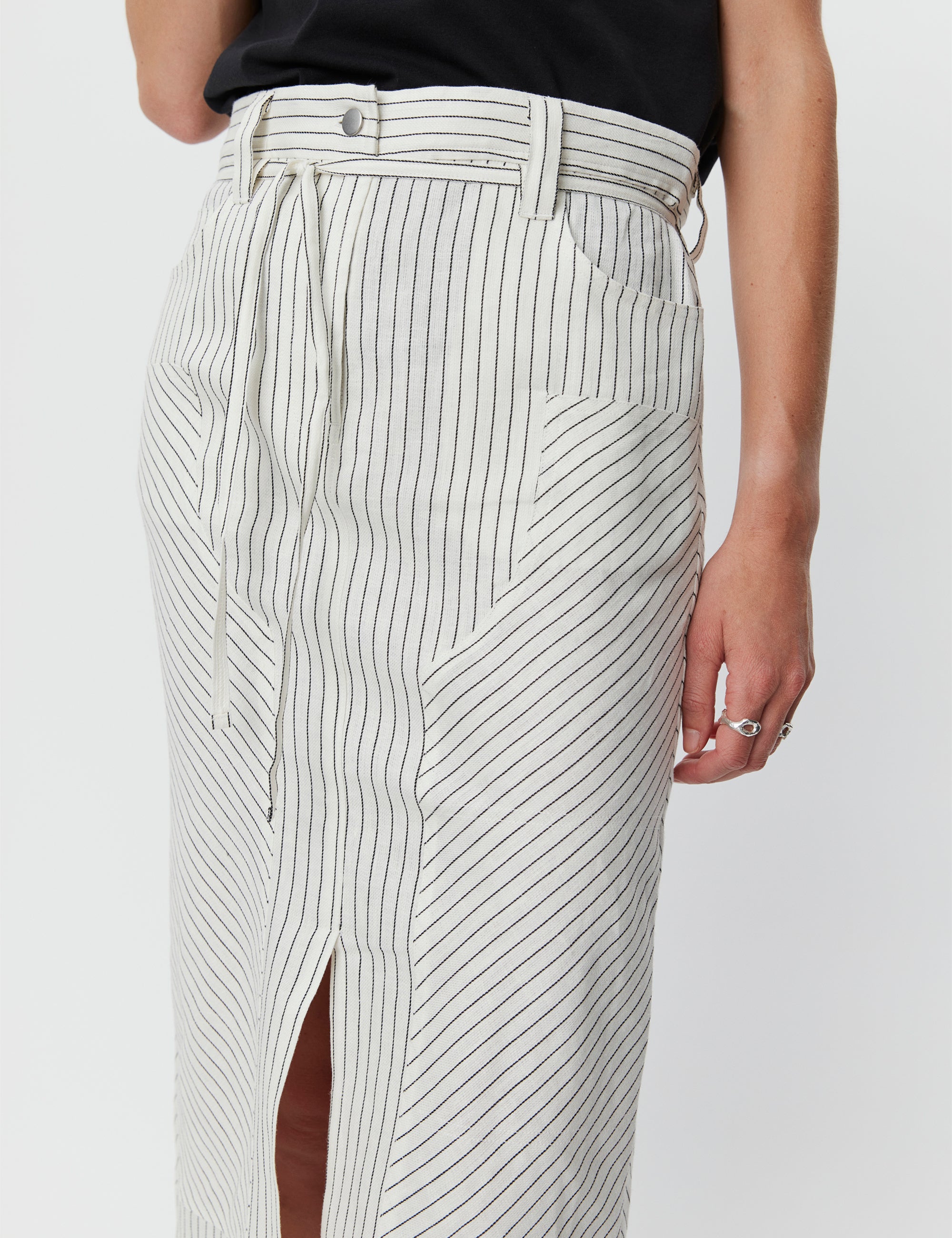 DAY Birger ét Mikkelsen Freda - Cozy Linen Stripe Skirt 190303 BLACK