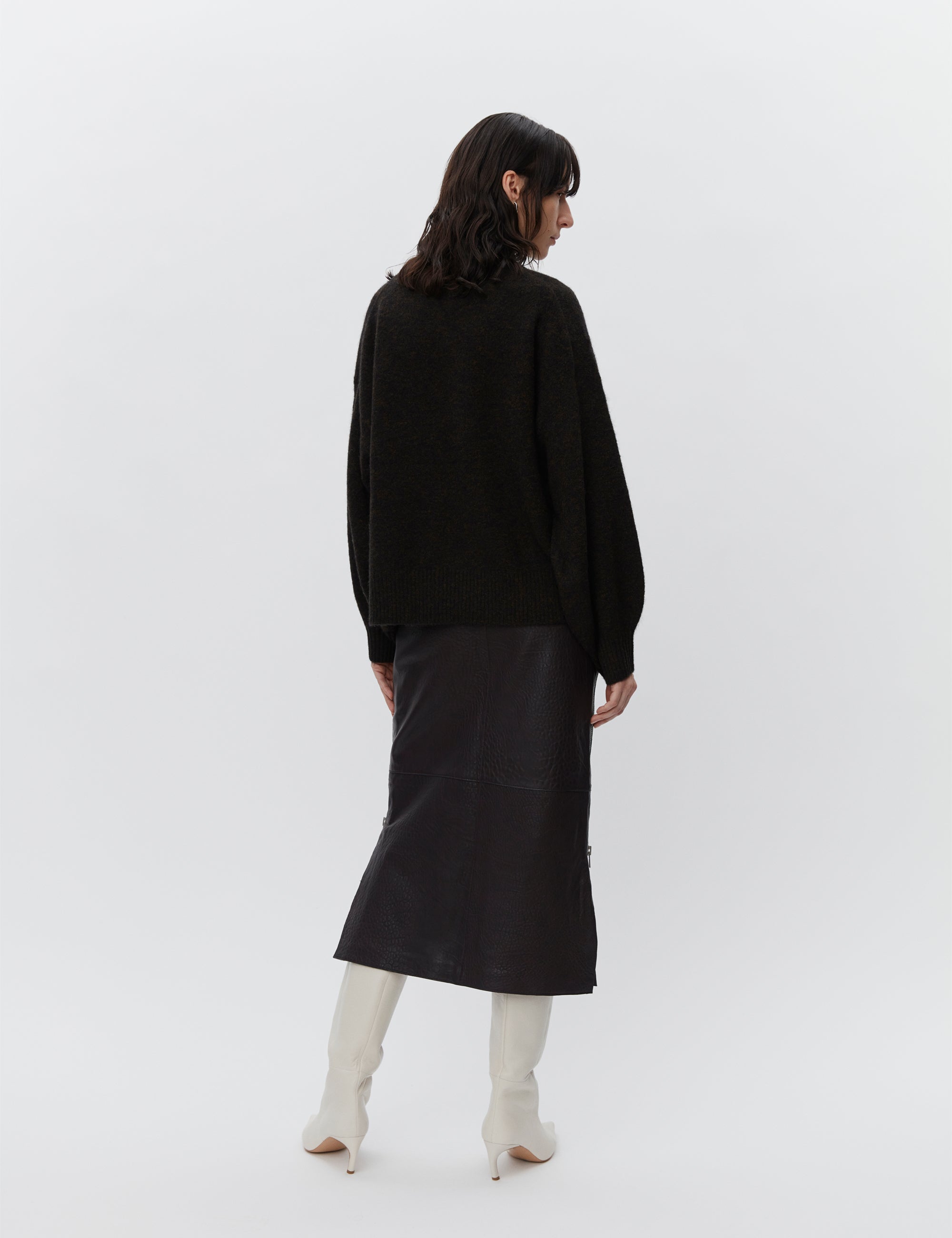 DAY Birger ét Mikkelsen Kathe - Textured Leather Skirt 191103 ESPRESSO